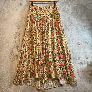 Peruvian Connection Jaipur Maxi Skirt Sz 6 olive green floral Boho Cottage Fairy